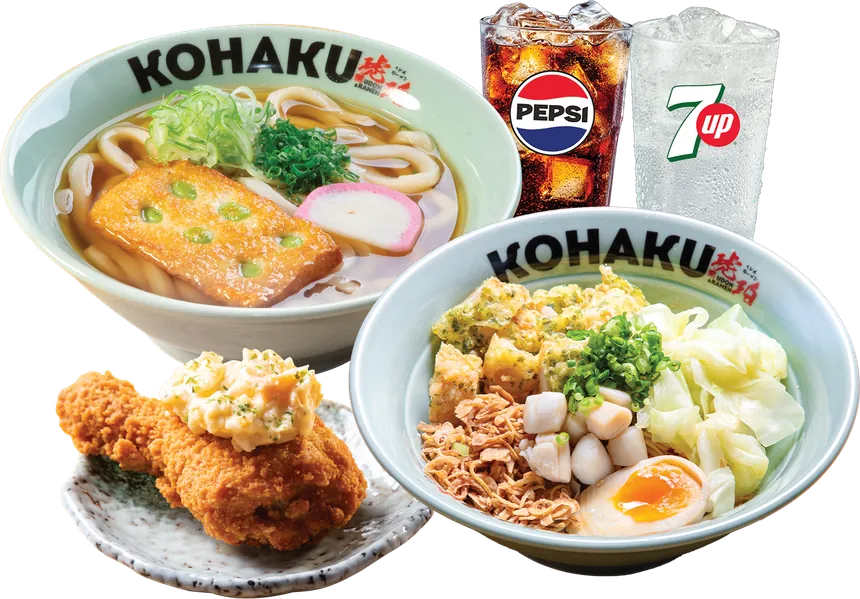 Couple combo: hai tô udon, đùi gà sốt taru taru và hai ly nước